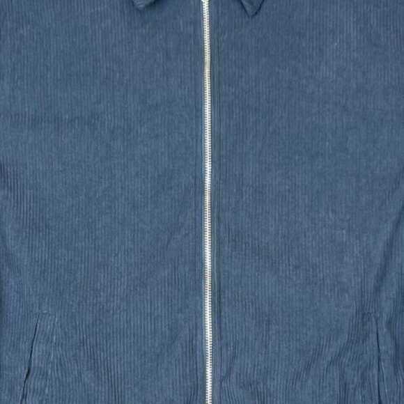 Mens Med Harrington Bomber Jacket Blue Full Zip Ribbed Corduroy Look Collared - Picture 8 of 8